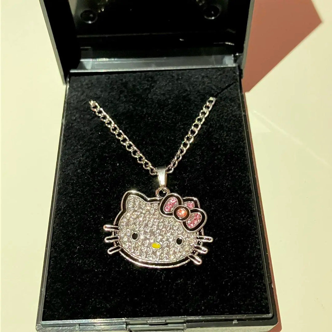 Kitty Kawaii Pink Bow Diamanté Necklace