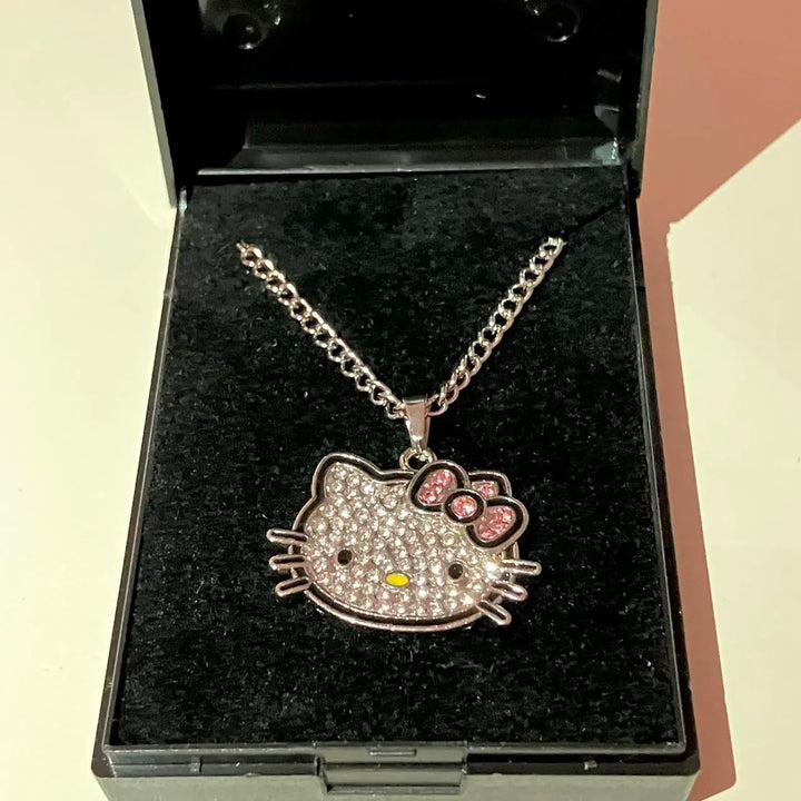 Kitty Kawaii Pink Bow Diamanté Necklace